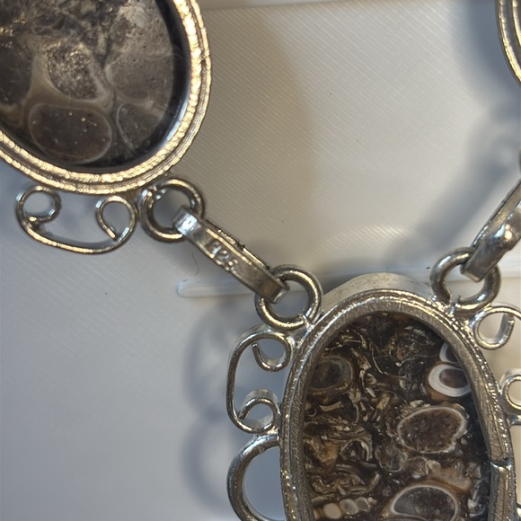 Turritella Agate Oval Statement Necklace – Stamped 925 Sterling Silver - Picture 3 of 3